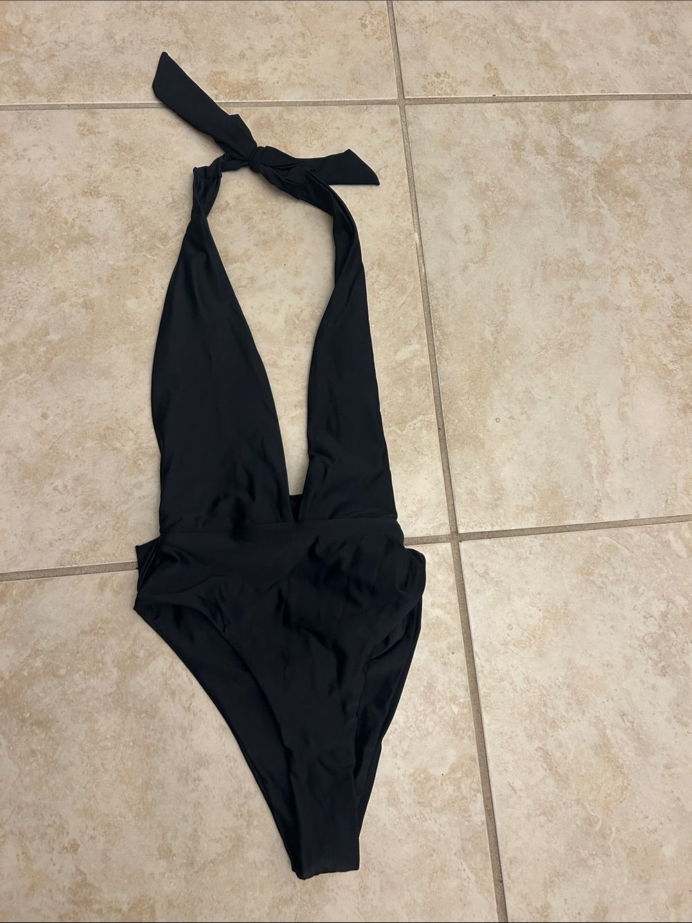 superdown Black Halter Plunge One-Piece Swimsuit